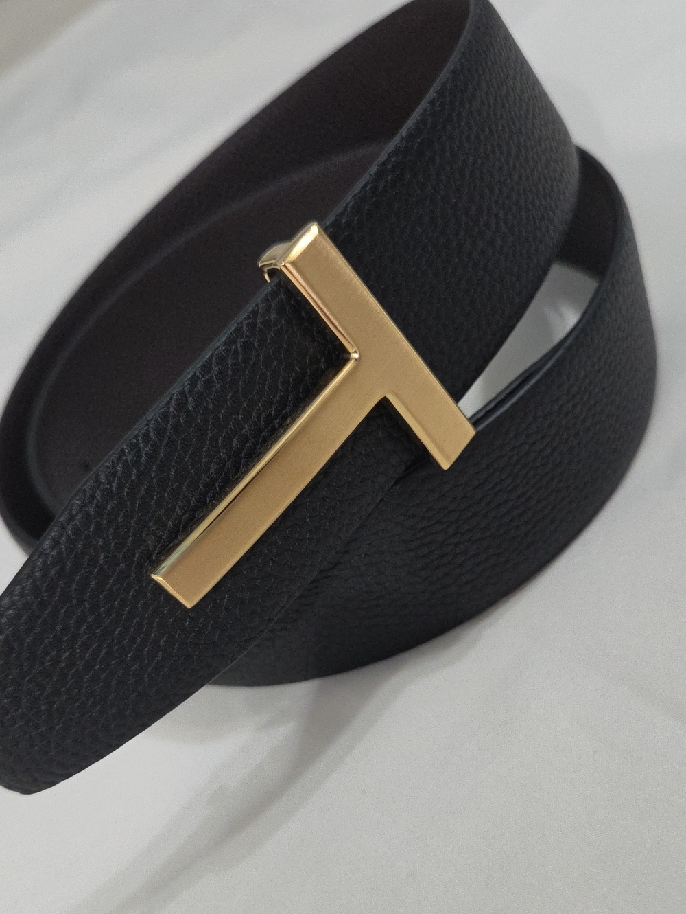 Tom Ford Black & Brown Leather Belt Satin Gold Accent